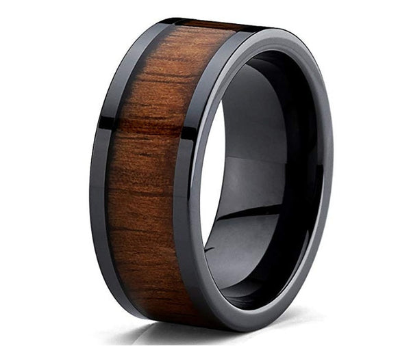 Black Ceramic Flat Top Wedding ring