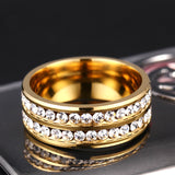 Diamond Double Row Titanium Steel Stainless Steel Ring