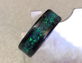 Black Ceramic Inlay Comfort Fit Ring 8mm Size 10 Emerald Green Opal